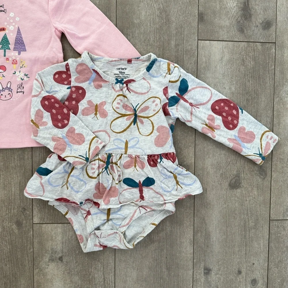 Carter’s  romper tutu shirt & members mark shirt girls size 18 months Euc